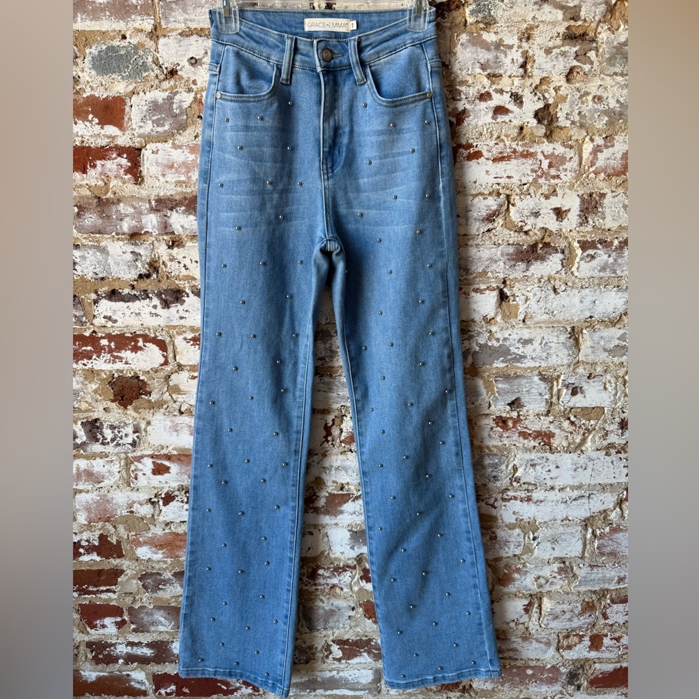 Grace + Emma Jeans with Silver Bead Embellishments